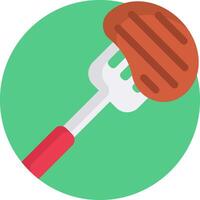 A hamburger on a fork with a red handle vector