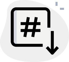 Hashtag icon with arrow pointing down vector