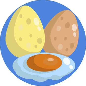 An egg and an eggshell are shown in a circle vector