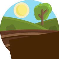 A cartoon illustration of a tree and a field vector