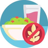 A bowl of salad with a glass of juice and a sign that says no gluten vector