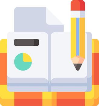 A notebook and pencil on a table with a book vector