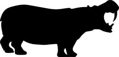 A black and white silhouette of a hippo vector