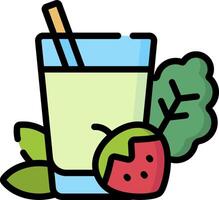 A glass of juice with strawberries and leaves vector