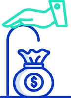 Hand giving money to a bag vector