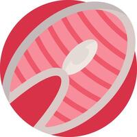 A red and white circular icon with a slice of meat vector
