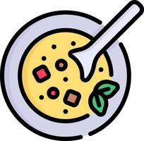 A bowl of soup with a spoon on top vector
