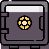 A black and white safe box with a yellow key vector