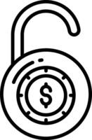 A black and white illustration of a padlock with a dollar sign vector
