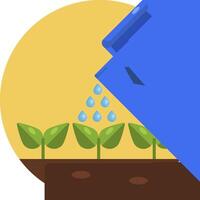 A watering can with plants and water drops vector