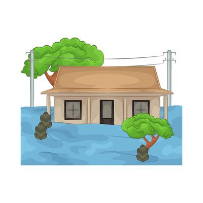 illustration of houses and trees were flooded