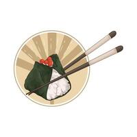 salmon roe onigiri with chopsticks vector
