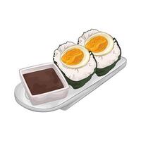 egg onigiri with soy sauce vector