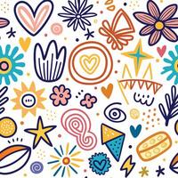 seamless pattern with colorful doodles and flowers vector