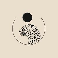 Leopard silhouette with sun design on beige background vector