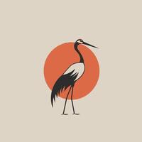 Elegant crane standing against a vibrant circle background vector