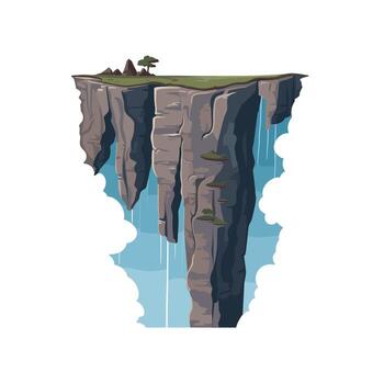 fantasía flotante isla con cascada cascadas y nubes vector