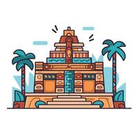 Colorful of a historic temple with palm trees vector
