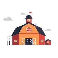 Red barn with a flag and clouds in a clear sky vector