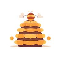 Bee on mound of honeycombs with a bright sky in the background vector