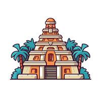 Historic pyramid structure surrounded by tropical vegetation vector