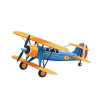 Vintage biplane flying with colorful design in clear sky vector
