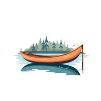 Canoe floating peacefully on calm lake surrounded by trees vector