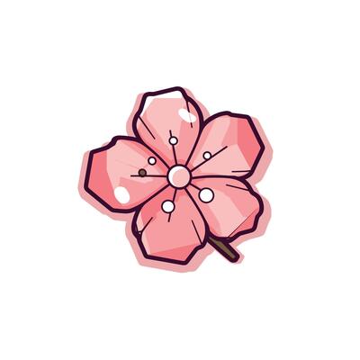 Blooming cherry blossom with detailed petals and stem