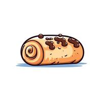 Sweet cinnamon roll with chocolate drizzle resting on white background vector