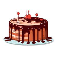 Delicious chocolate cake with cherries and glossy frosting vector