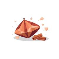 Cinnamon pyramid with scattered pieces and cinnamon sticks nearby vector
