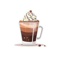 Delicious layered coffee drink topped with whipped cream and chocolate vector