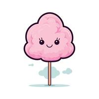 Cute cotton candy character with smiling face and stick vector