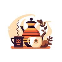 Beautiful illustration of tea set with kettle and cups vector