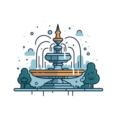 Elegant fountain with water jets in a tranquil garden setting