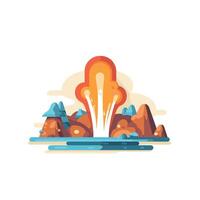 Vibrant volcanic eruption over mountainous landscape in art vector