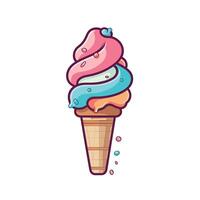 Colorful ice cream cone with swirled flavors in a cheerful design vector