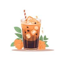 Refreshing iced beverage garnished with flowers and leaves vector