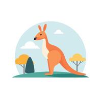 Kangaroo standing in a colorful landscape with trees and clouds vector