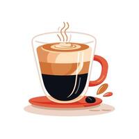 Delicious latte in a clear glass cup with steam and coffee beans vector