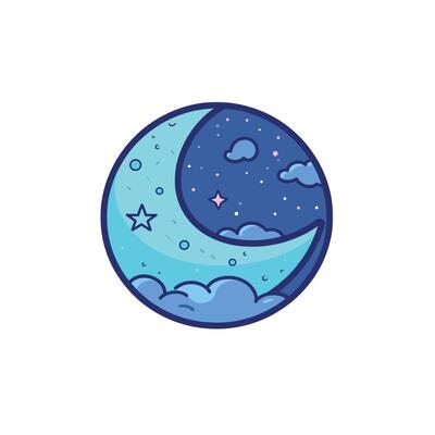 Night sky illustration with crescent moon and stars design