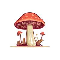 Bright red mushroom surrounded by smaller fungi in a natural setting vector