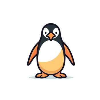 linda dibujos animados pingüino personaje en pie con un alegre expresión en un sencillo diseño vector