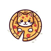 Cute cat pops out of a pizza slice in a colorful and playful illustration vector