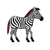 Creative illustration of a zebra with bold black and white stripes and a touch of red vector