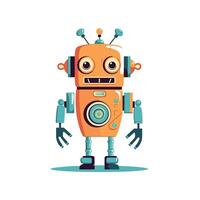 Colorful retro robot standing proudly with cheerful expression in a playful setting vector