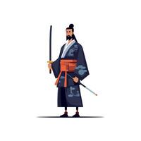 Warrior standing confidently with katana in traditional attire in a serene environment vector