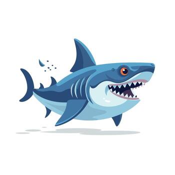 Cartoon shark swimming in ocean with sharp teeth and playful expression vector