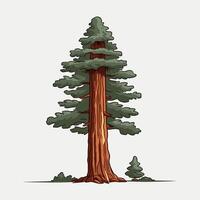 Tall sequoia tree stands proudly in a serene forest landscape with a smaller tree nearby vector