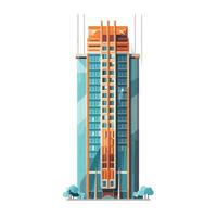 Modern high-rise building with striking orange accents in an urban setting vector